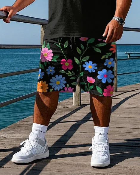 Men's Retro Fashion Stripe Colorful Flower Printed Big & Tall Short Sleeve Polo Shirt Shorts Set sold by Biggmans product image thumbnail 3