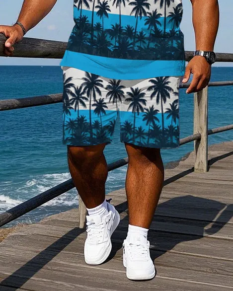 Men's Big & Tall Gradient Coconut Trees Printed Hawaiian Fashion Short Sleeve Polo Shirt Shorts Set sold by Biggmans product image thumbnail 3