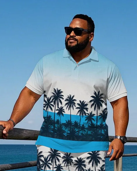 Men's Big & Tall Gradient Coconut Trees Printed Hawaiian Fashion Short Sleeve Polo Shirt Shorts Set sold by Biggmans product image thumbnail 2