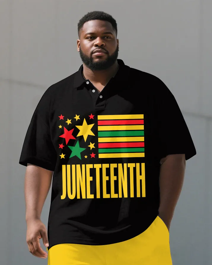 Men's Big & Tall Letter Stripe & Stars Juneteenth Theme Short Sleeve Polo Shirt Shorts Suit sold by Biggmans product image thumbnail 2