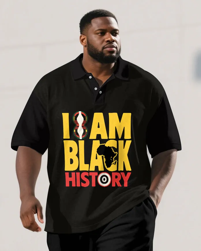 Big Men's BLACK HISTORY Letter Juneteenth Theme Short Sleeve Polo Shirt Shorts Suit sold by Biggmans product image thumbnail 2