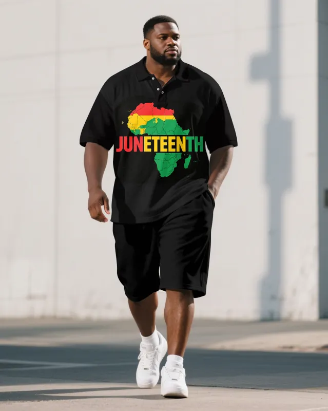 Big Men's Simple Map JUNETEETH Theme Short Sleeve Polo Shirt Shorts 2-Piece Suit sold by Biggmans