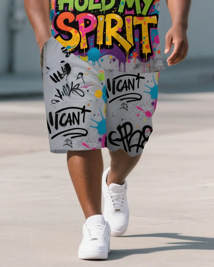 Big Men's PRISON WALL Colorful Lettering Streetwear Short Sleeve Polo Shirt Shorts 2-Piece Set sold by Biggmans product image thumbnail 3