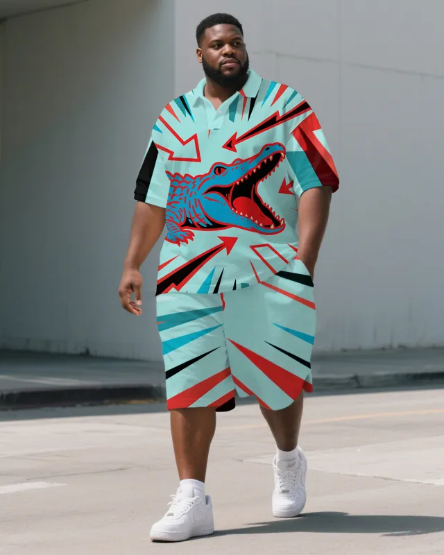 Big Guy's Fantasia Crocodile Cartoon Anime Style Short-Sleeve Polo Shirt & Shorts Set sold by Biggmans