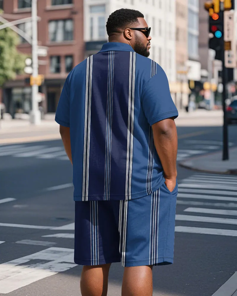 Men's Plus Size Business Blue Stripe Print Short Sleeve Polo Shirt Shorts Suit sold by Biggmans product image thumbnail 5