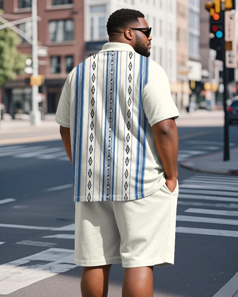 Men's Plus Size Business Apricot Blue Stripe Print Short Sleeve Polo Shirt Shorts Suit sold by Biggmans product image thumbnail 5