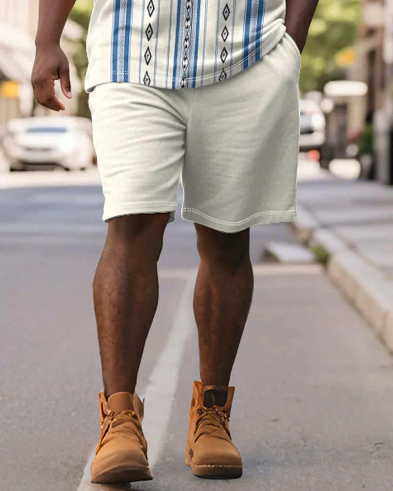 Men's Plus Size Business Apricot Blue Stripe Print Short Sleeve Polo Shirt Shorts Suit sold by Biggmans product image thumbnail 4