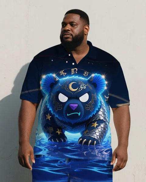 Big Man's Retro Bear in Sea Cartoon Printed 2-Piece Short-Sleeve Polo Shirt & Shorts Set sold by Biggmans product image thumbnail 2