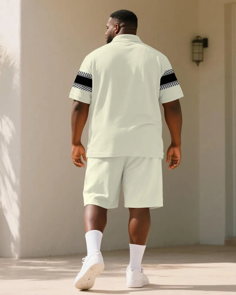 Big & Tall Men's Business Apricot Geometric Stripe Print Short Sleeve Polo Shirt Shorts Suit sold by Biggmans product image thumbnail 4