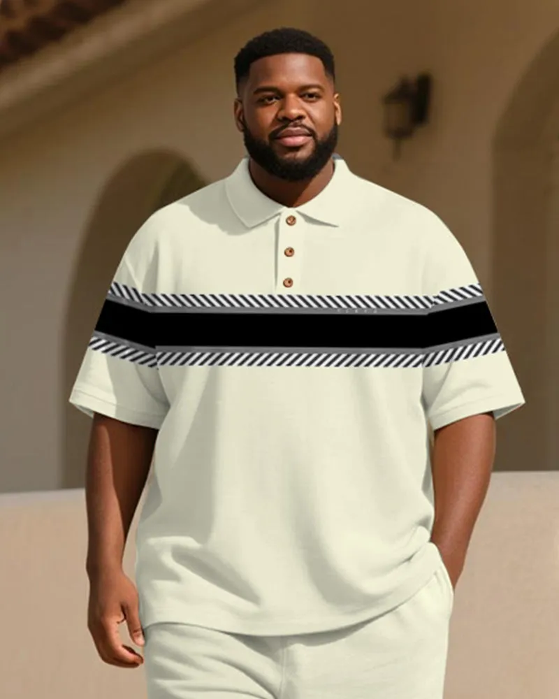 Big & Tall Men's Business Apricot Geometric Stripe Print Short Sleeve Polo Shirt Shorts Suit sold by Biggmans product image thumbnail 2