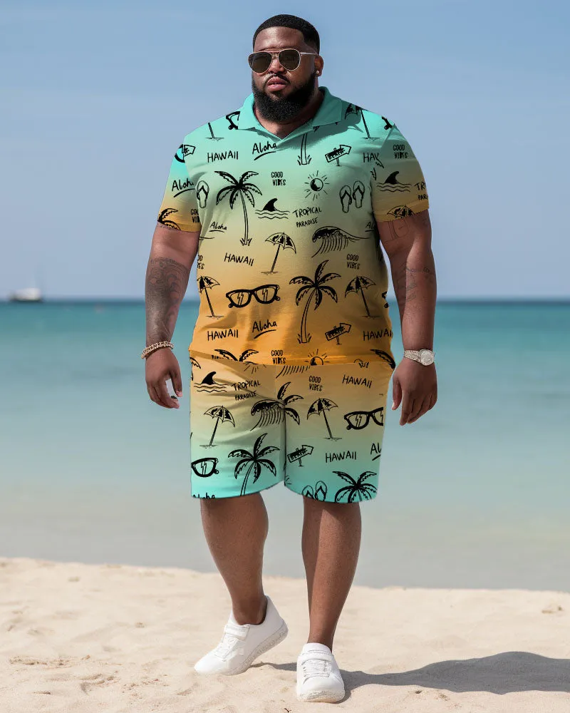 Men's Plus Size Holiday Printed Short Sleeve Pol Shirt Shorts Suit sold by Biggmans