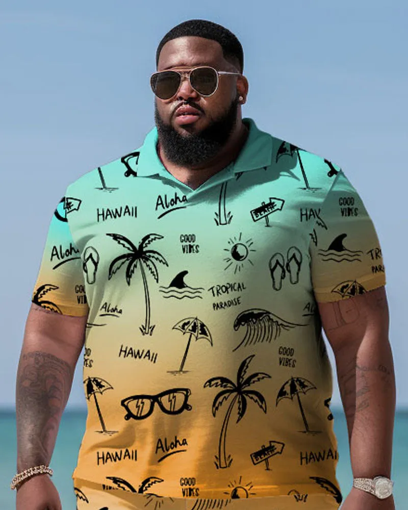 Men's Plus Size Holiday Printed Short Sleeve Pol Shirt Shorts Suit sold by Biggmans product image thumbnail 2