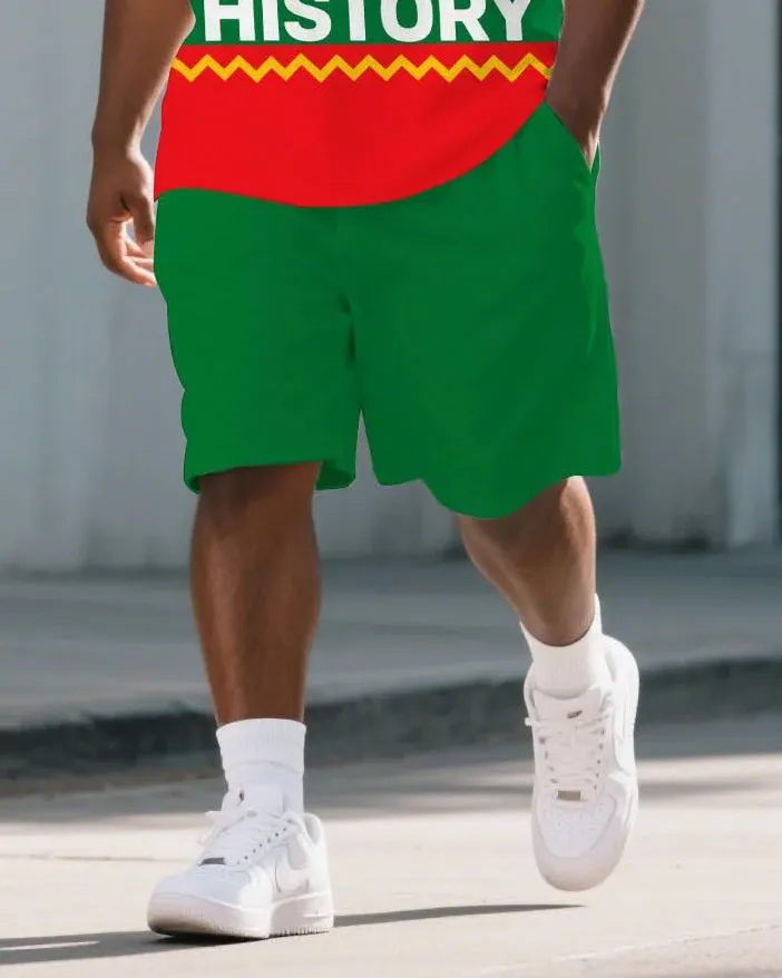 Big Men's Stripe Splicing Style BLACK HISTORY Juneteenth Theme Short Sleeve Polo Shirt Shorts Suit sold by Biggmans product image thumbnail 3