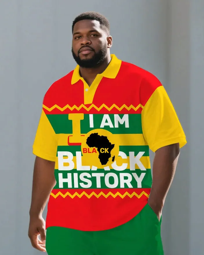 Big Men's Stripe Splicing Style BLACK HISTORY Juneteenth Theme Short Sleeve Polo Shirt Shorts Suit sold by Biggmans product image thumbnail 2