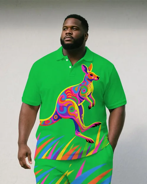 Big Men's Fantasia Kangaroo Cartoon Street Style Casual Short-Sleeve Polo Shirt & Shorts Set sold by Biggmans product image thumbnail 2