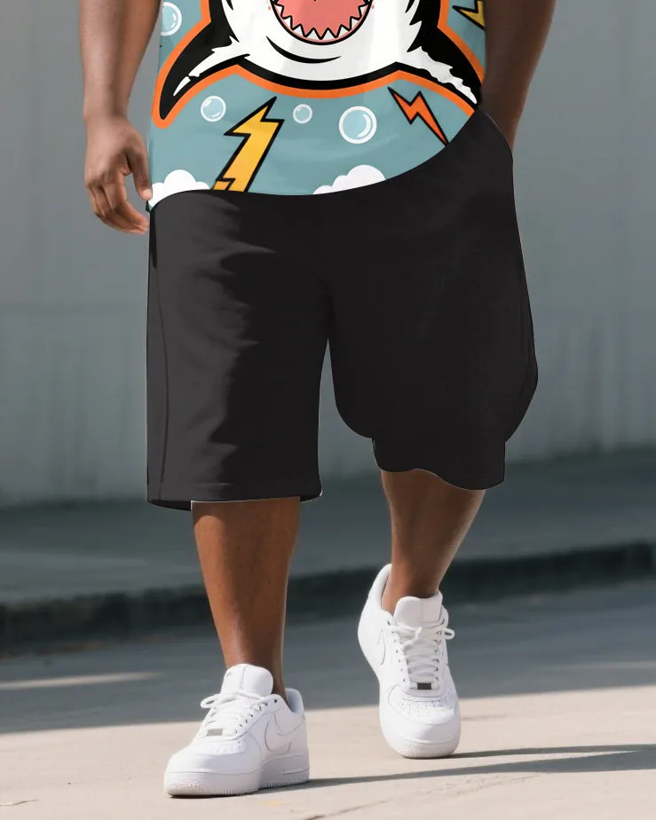 Big and Tall Men's Casual Cute Shark Cartoon Printed Outdoor Short-Sleeve Polo Shirt & Shorts Set sold by Biggmans product image thumbnail 3