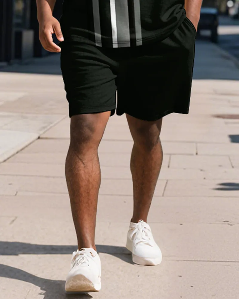 Men's Plus Size Business Black Stripe Print Short Sleeve Polo Shirt Shorts Suit sold by Biggmans product image thumbnail 4