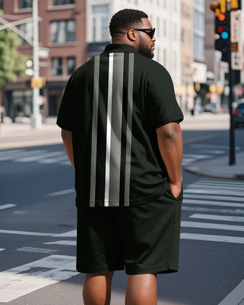 Men's Plus Size Business Black Stripe Print Short Sleeve Polo Shirt Shorts Suit sold by Biggmans product image thumbnail 5