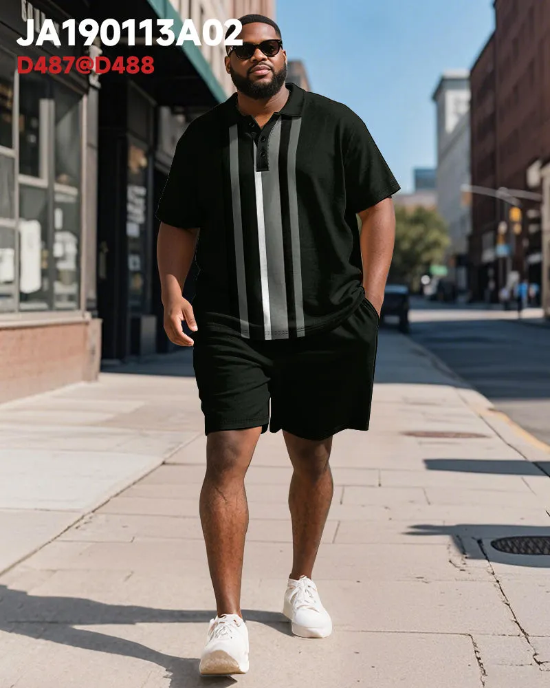 Men's Plus Size Business Black Stripe Print Short Sleeve Polo Shirt Shorts Suit sold by Biggmans product image thumbnail 2