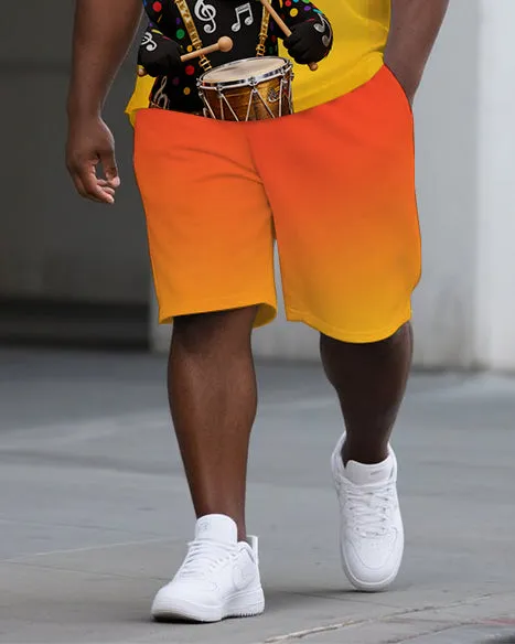 Big Man's Drumming Bear Cartoon Printed Gradient Casual Short-Sleeve Polo Shirt & Shorts Set sold by Biggmans product image thumbnail 3