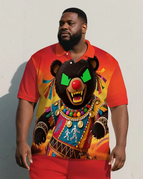 Big Man's Summer Ethical Fun Bear Cartoon Gradient Short-Sleeve Polo Shirt & Shorts Set sold by Biggmans product image thumbnail 2