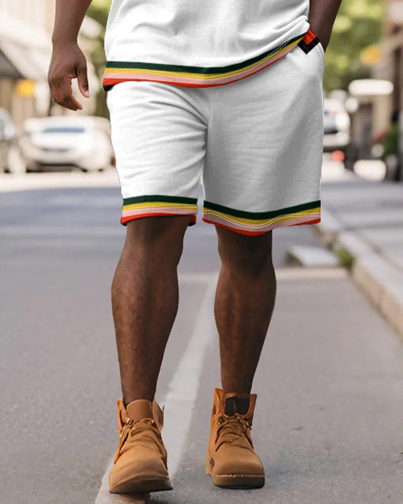 Men's Plus Size Business Wave Geometric Color Block Printed Short Sleeve Polo Shirt Shorts Suit sold by Biggmans product image thumbnail 4