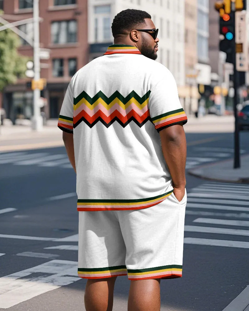 Men's Plus Size Business Wave Geometric Color Block Printed Short Sleeve Polo Shirt Shorts Suit sold by Biggmans product image thumbnail 5