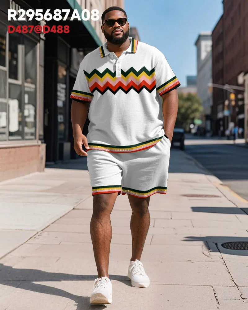 Men's Plus Size Business Wave Geometric Color Block Printed Short Sleeve Polo Shirt Shorts Suit sold by Biggmans product image thumbnail 2
