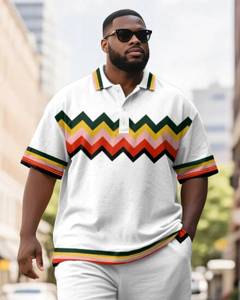 Men's Plus Size Business Wave Geometric Color Block Printed Short Sleeve Polo Shirt Shorts Suit sold by Biggmans product image thumbnail 3
