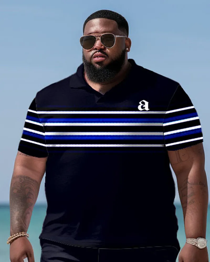 Men's Plus Size Striped Print Short Sleeve Pol Shirt Shorts Suit sold by Biggmans product image thumbnail 2