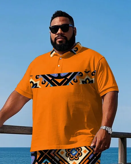 Men's Big & Tall Vintage Style Geometric Pattern Printed Casual Short Sleeve Polo Shirt Shorts Set sold by Biggmans product image thumbnail 2