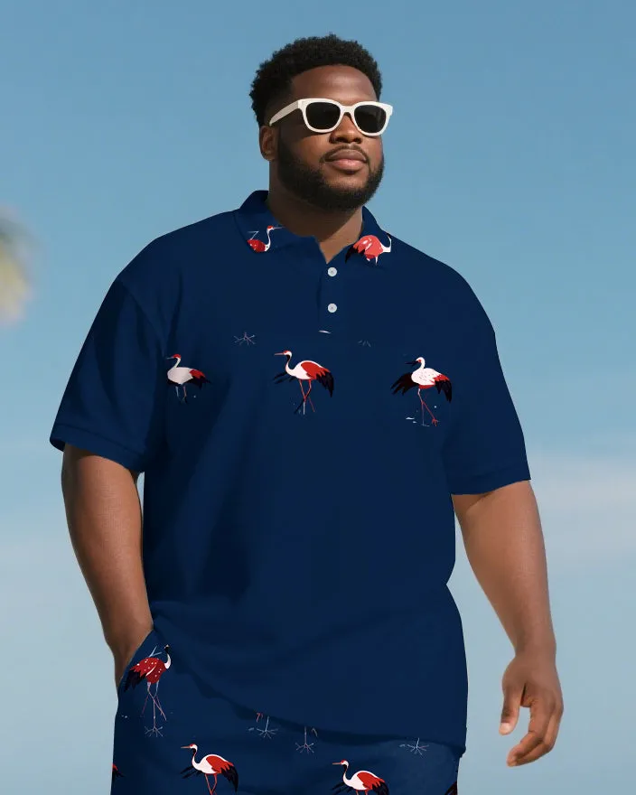 Big Men's Hawaiian Theme Funny Crane Style Short Sleeve Polo Shirt 2-piece Short Set sold by Biggmans product image thumbnail 2
