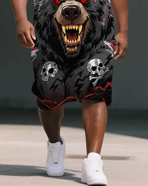Men's Dark Style Skull and Bear Cartoon Printed Big Size Short-Sleeve Polo Shirt Shorts Set sold by Biggmans product image thumbnail 3