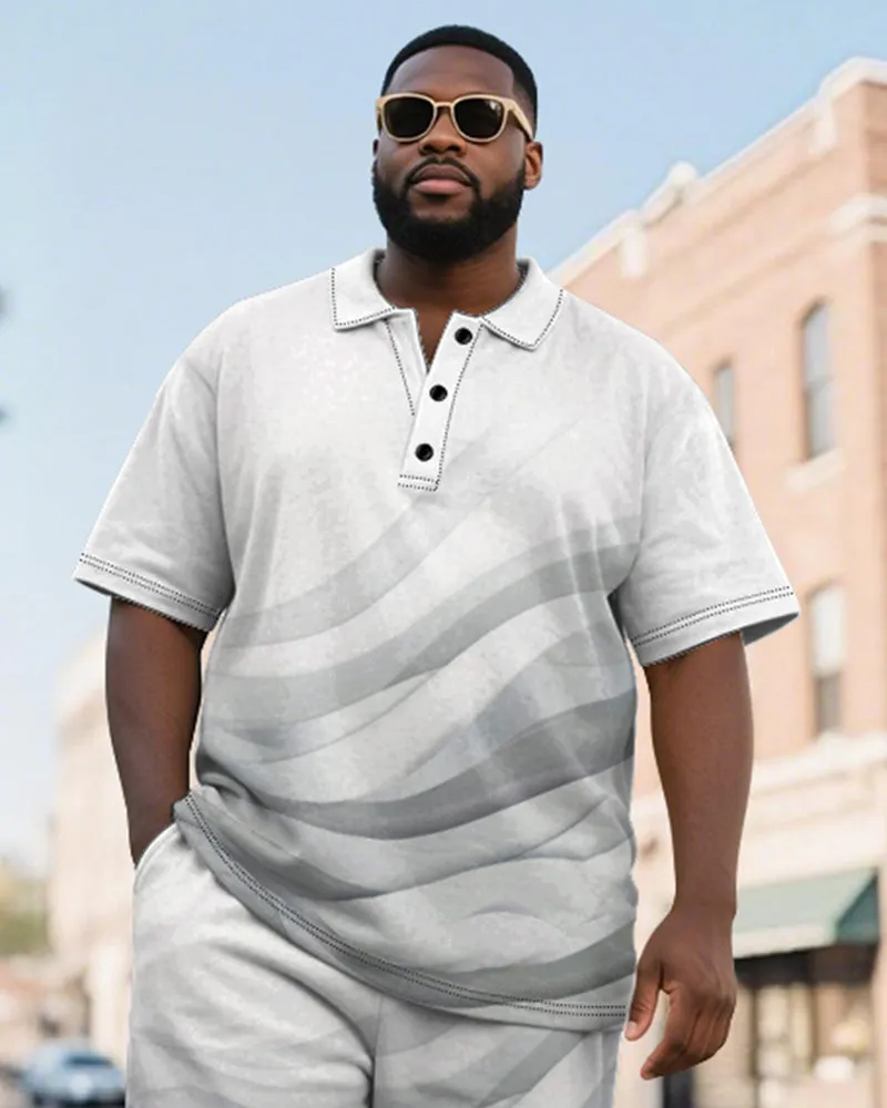 Big & Tall Men's Business Light Gray Line Gradient Print Short-sleeved Polo Shirt Shorts Suit sold by Biggmans product image thumbnail 3