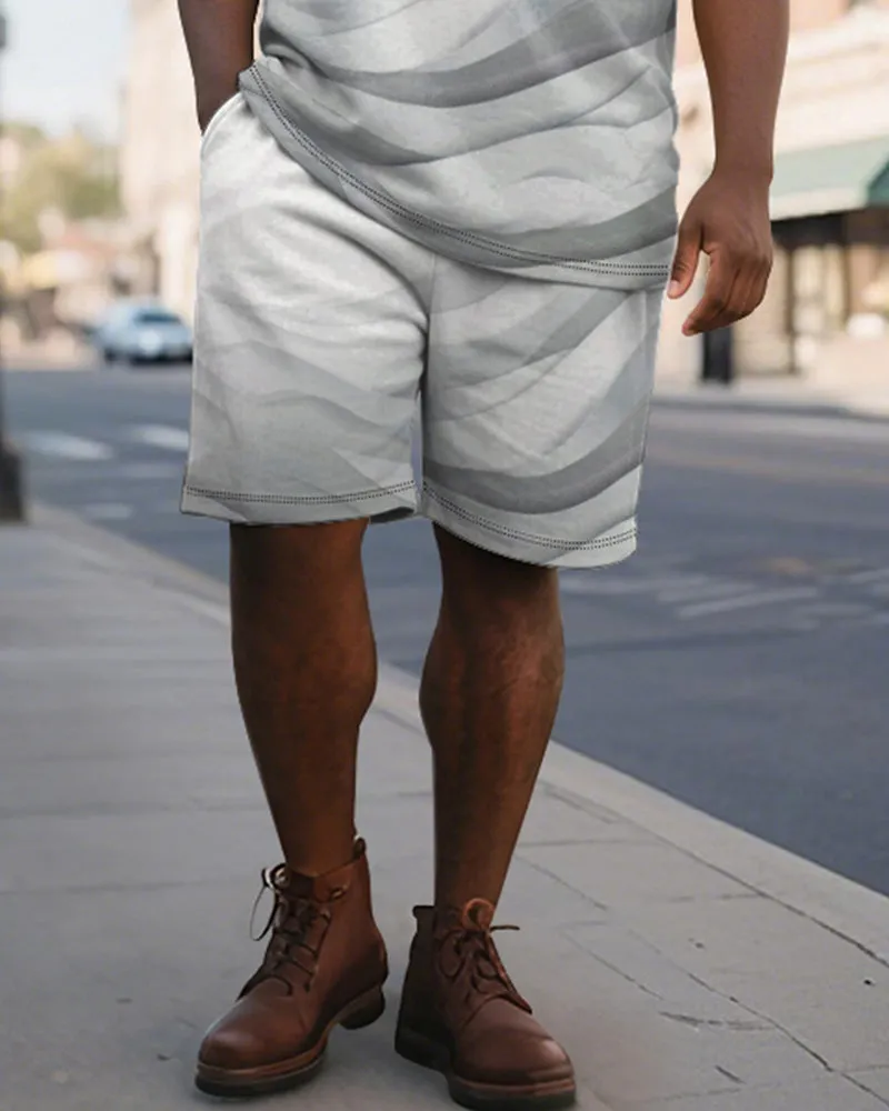 Big & Tall Men's Business Light Gray Line Gradient Print Short-sleeved Polo Shirt Shorts Suit sold by Biggmans product image thumbnail 4