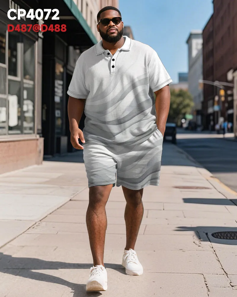 Big & Tall Men's Business Light Gray Line Gradient Print Short-sleeved Polo Shirt Shorts Suit sold by Biggmans product image thumbnail 2