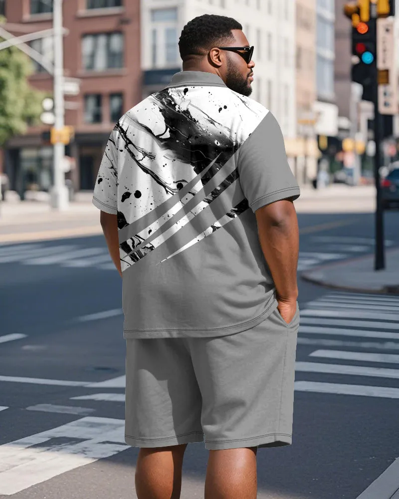 Big & Tall Men's Business Grey Geometric Ink Print Short Sleeve Polo Shirt Shorts Suit sold by Biggmans product image thumbnail 5