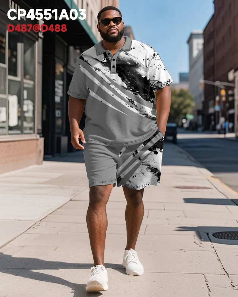 Big & Tall Men's Business Grey Geometric Ink Print Short Sleeve Polo Shirt Shorts Suit sold by Biggmans product image thumbnail 2