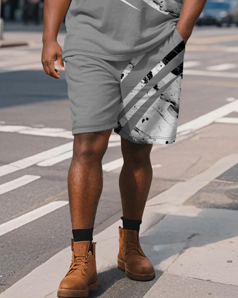 Big & Tall Men's Business Grey Geometric Ink Print Short Sleeve Polo Shirt Shorts Suit sold by Biggmans product image thumbnail 4