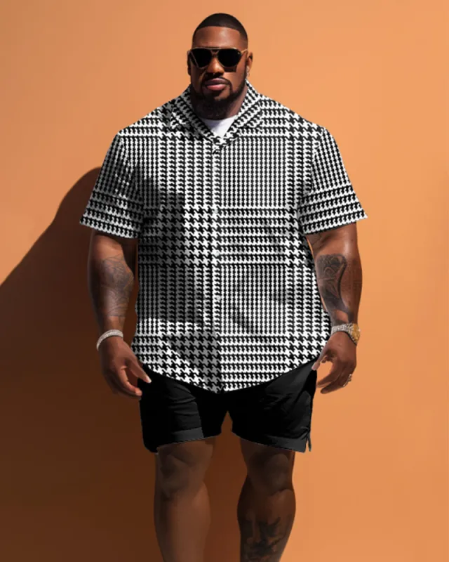 Men's Plus Size Simple Plaid Short Sleeve Shirt And Shorts Set sold by Biggmans
