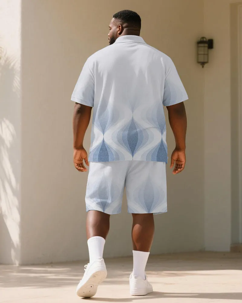 Big & Tall Men's Business Blue Gradient Geometric Print Short Sleeve Polo Shirt Shorts Suit sold by Biggmans product image thumbnail 4