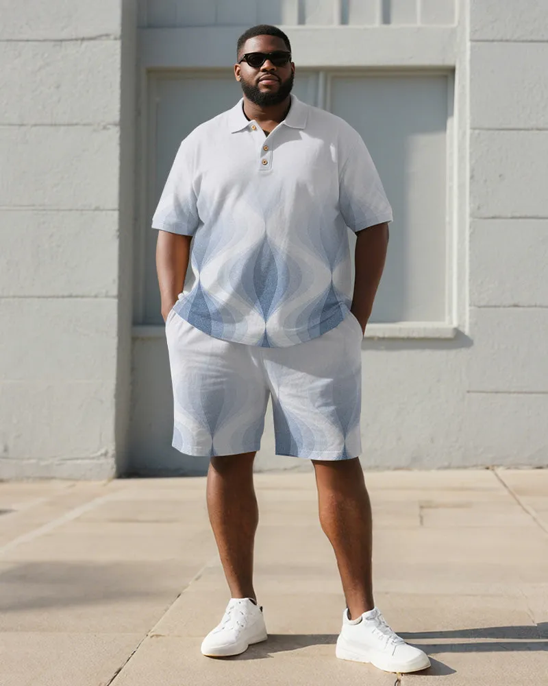 Big & Tall Men's Business Blue Gradient Geometric Print Short Sleeve Polo Shirt Shorts Suit sold by Biggmans