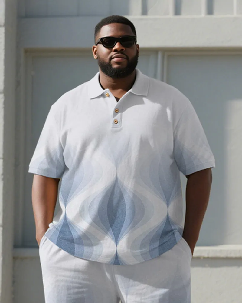 Big & Tall Men's Business Blue Gradient Geometric Print Short Sleeve Polo Shirt Shorts Suit sold by Biggmans product image thumbnail 2