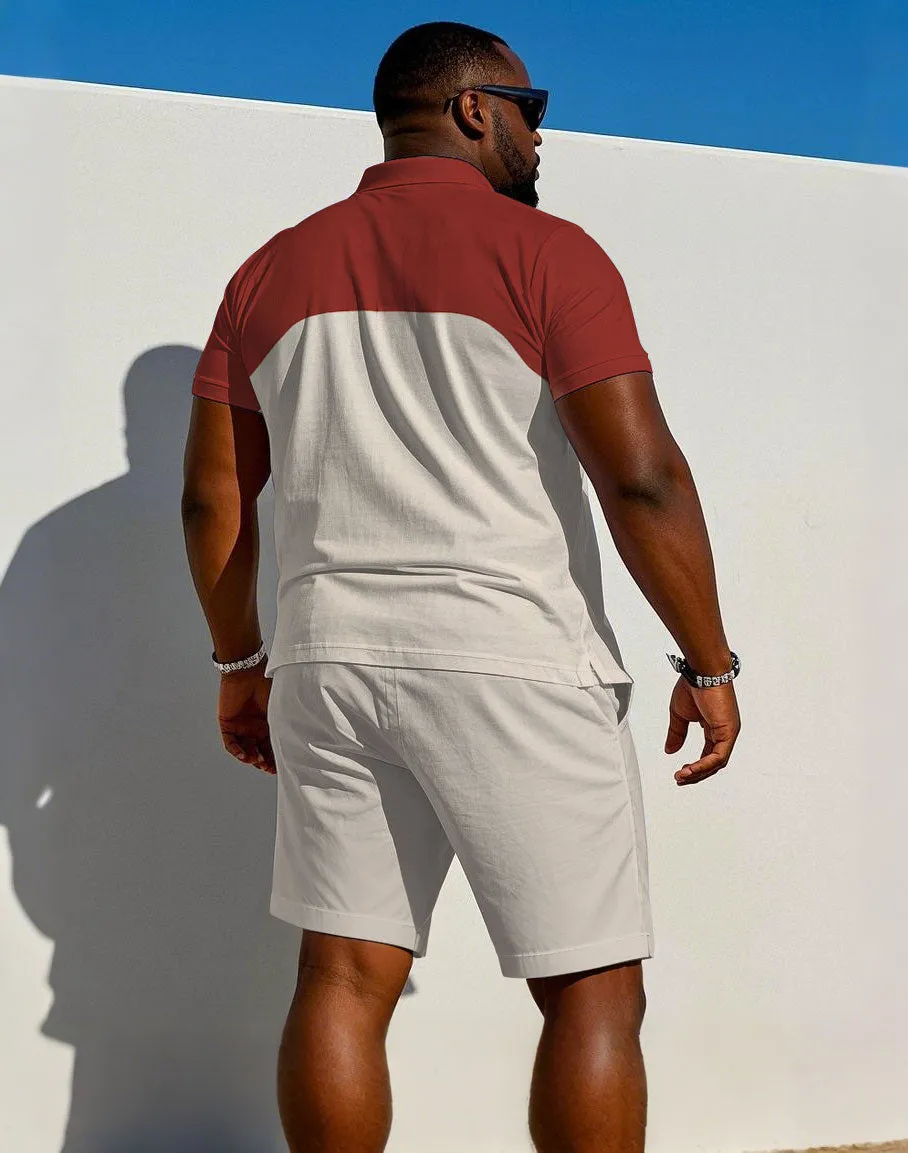 Men's large size Casual Vintage Red & Creamy-white Features Stitching Short-sleeved polo shorts set sold by Biggmans product image thumbnail 4