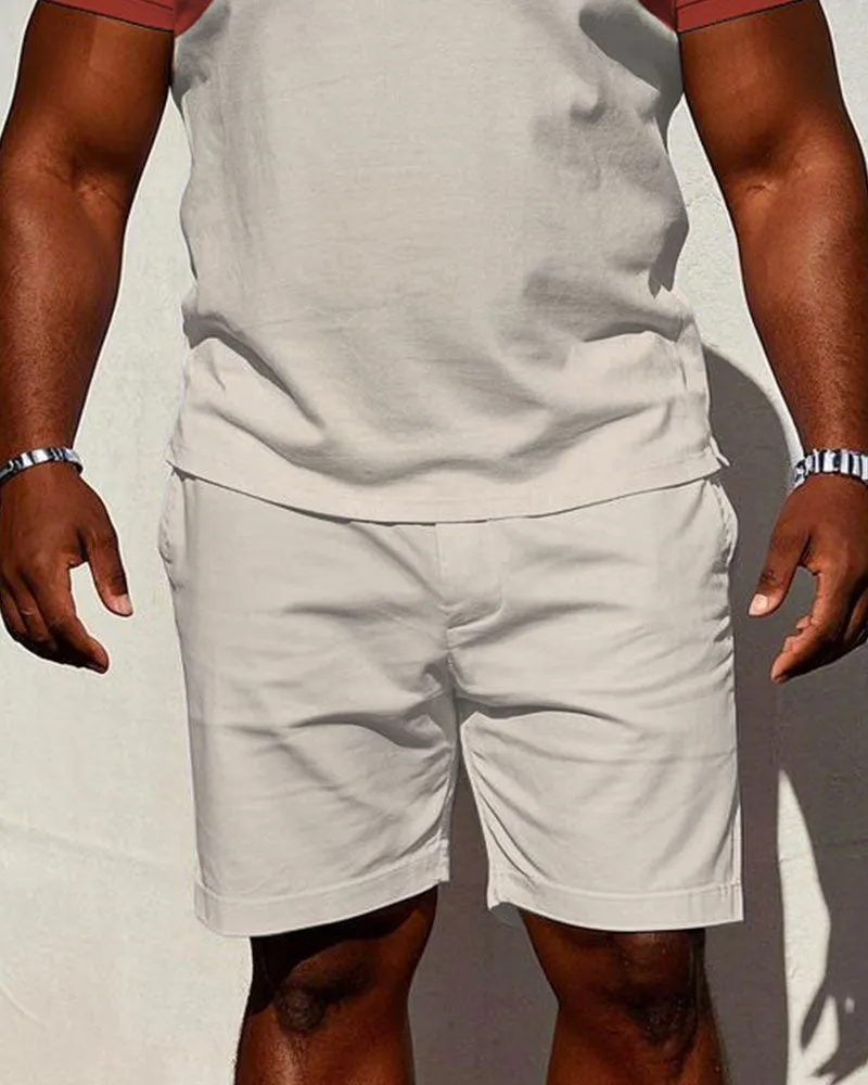 Men's large size Casual Vintage Red & Creamy-white Features Stitching Short-sleeved polo shorts set sold by Biggmans product image thumbnail 3