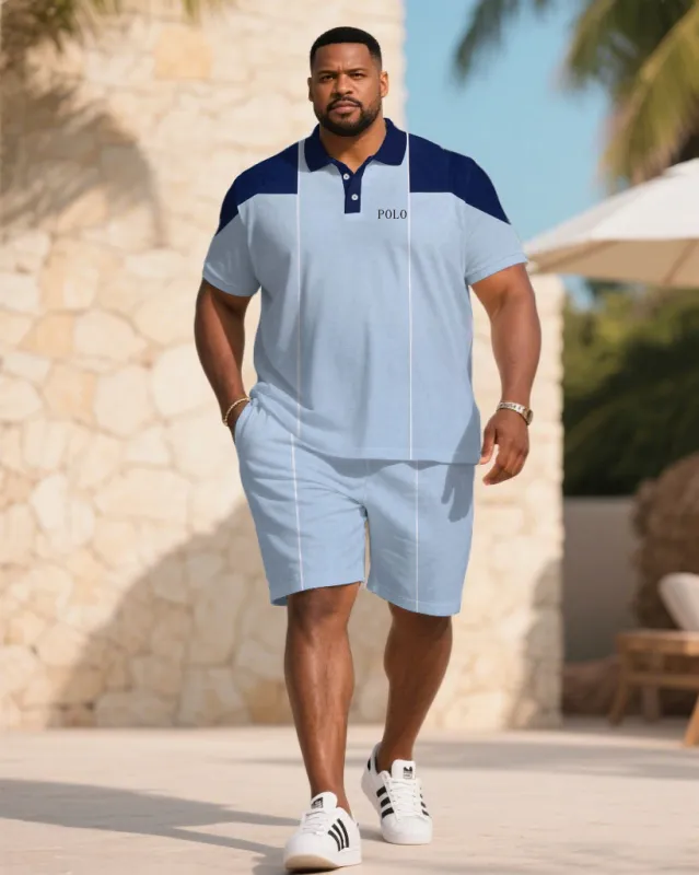 Big & Tall Men's Summer Blue Business Small Label Printed Polo Short Sleeve Shirt Shorts Suit sold by Biggmans