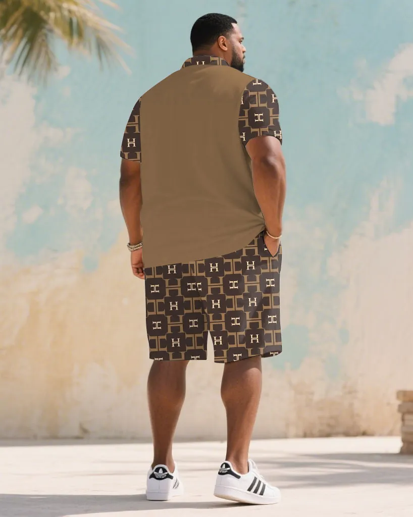 Big & Tall Men's Summer Khaki Big Brand Pattern Stitching Polo Short Sleeve Shirt Shorts Suit sold by Biggmans product image thumbnail 4