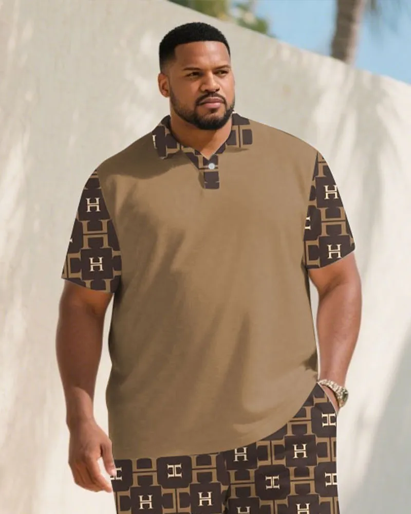 Big & Tall Men's Summer Khaki Big Brand Pattern Stitching Polo Short Sleeve Shirt Shorts Suit sold by Biggmans product image thumbnail 2