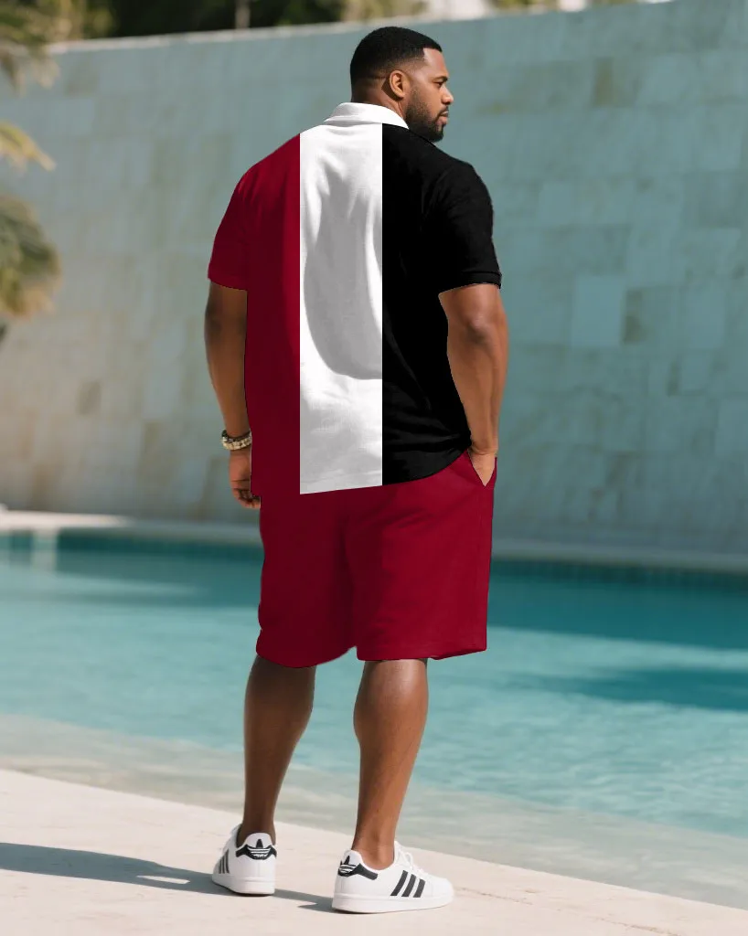 Big & Tall Men's Summer Black & White & Red Striped Polo Short Sleeve Shirt Shorts Suit sold by Biggmans product image thumbnail 4