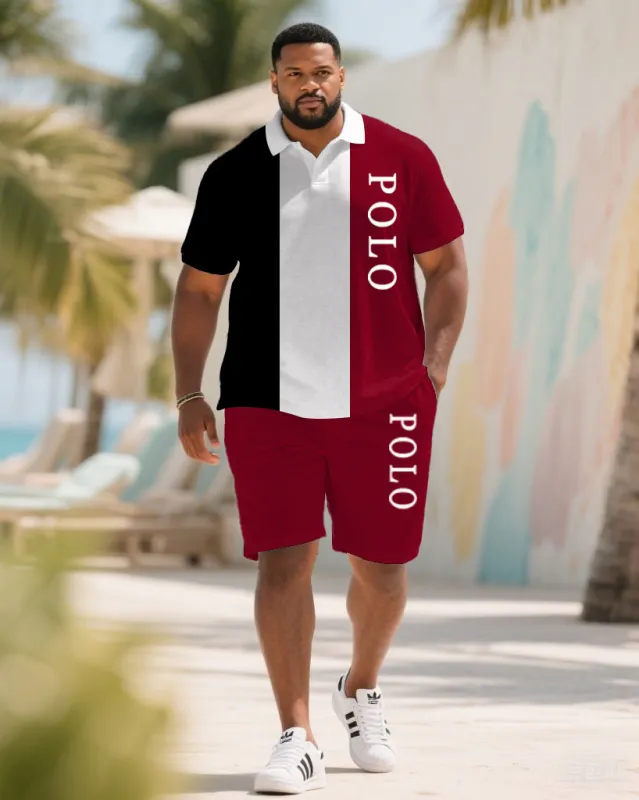 Big & Tall Men's Summer Black & White & Red Striped Polo Short Sleeve Shirt Shorts Suit sold by Biggmans